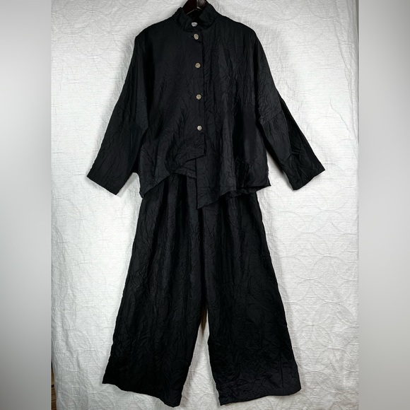 ITEMZ Chris Baumgartner Silk Black One Size Unstructured Pajamas 2pc loungewear - Picture 2 of 16